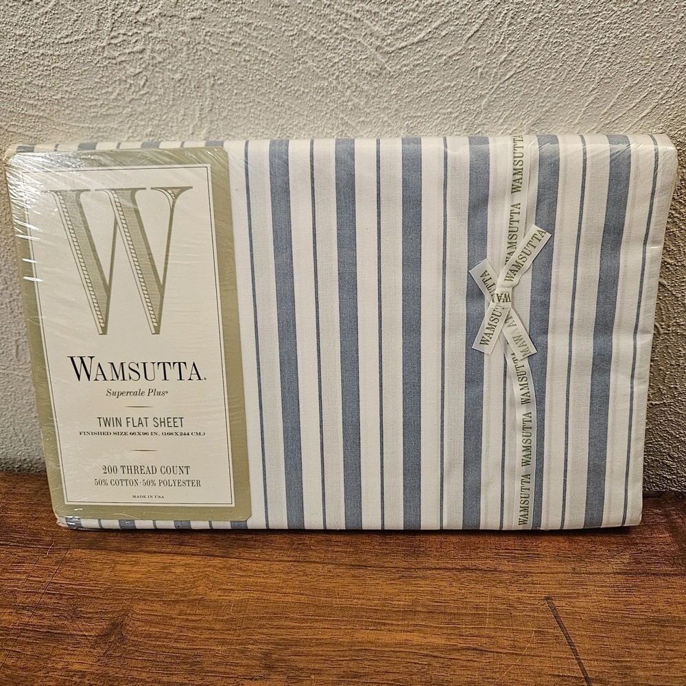 Wamsutta Supercale‎ Plus Stripe Smoke Twin Flat Sheet New White Gray Stripes